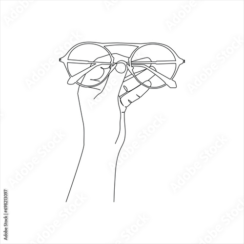 Glasses single continuous line art drawing vector. One line Glasses vector background. Protection eye from sun. Vector illustration
