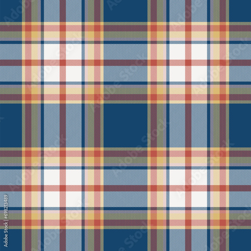 Plaid seamless pattern in blue. Check fabric texture. Vector textile print.