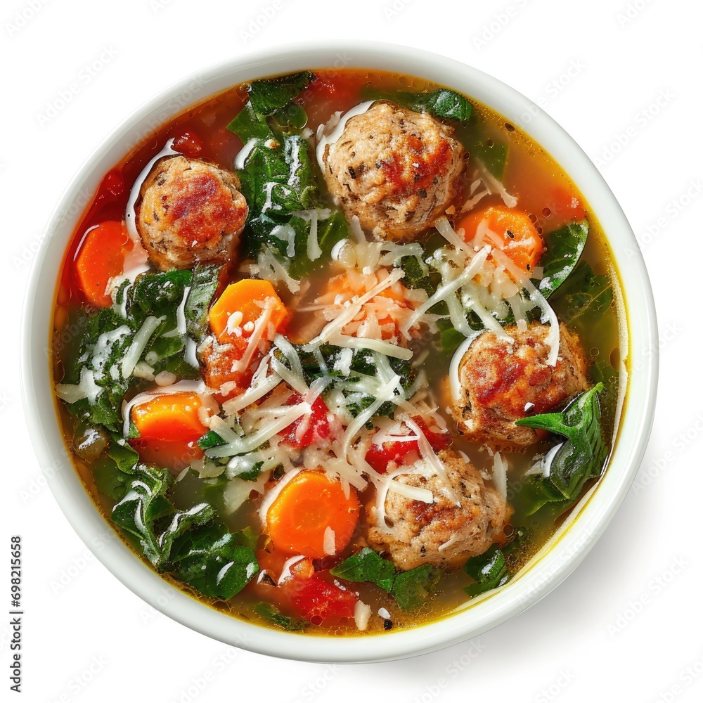 Italian Wedding Soup, a delicious dish , isolated in white background Italian Wedding Soup, a delicious dish , isolated in white background