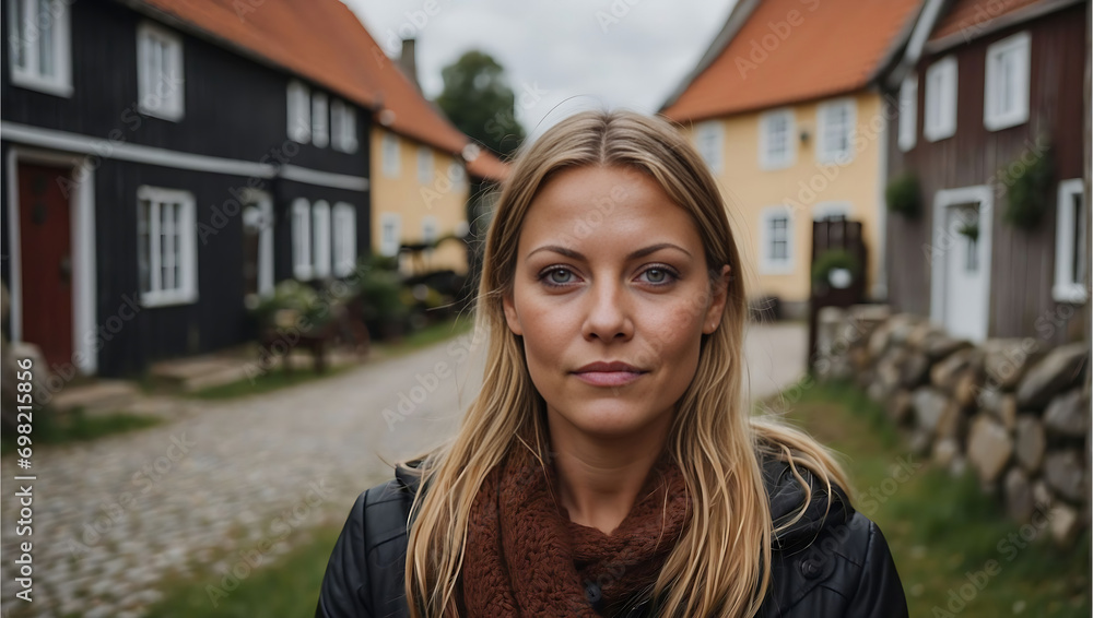 Portrait of a Danish woman in a danish village