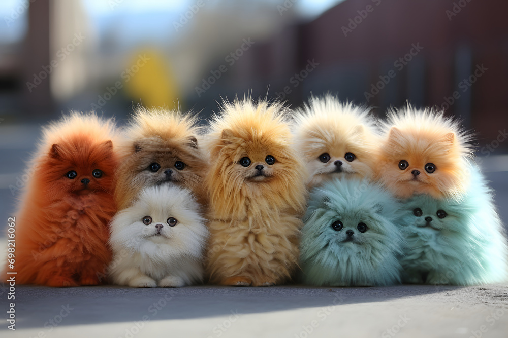 Plush fur cats monster for little kids. Front view of soft animal toy mascot. Plush fur cats monster for little kids. Front view of soft animal toy mascot.