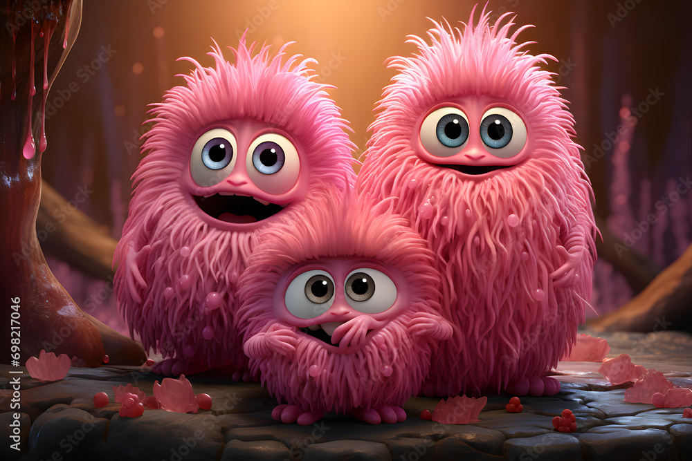 Plush fur monster for little kids. Front view of soft animal toy mascot. Plush fur monster for little kids. Front view of soft animal toy mascot.