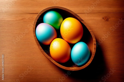 Wallpaper Mural Colorful easter eggs on wooden table. Torontodigital.ca