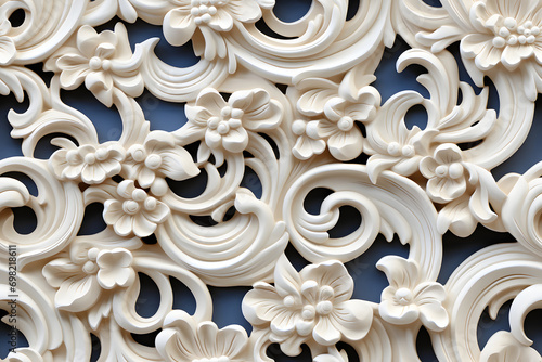 Wooden baroque ornament seamless, carve decoration wood background