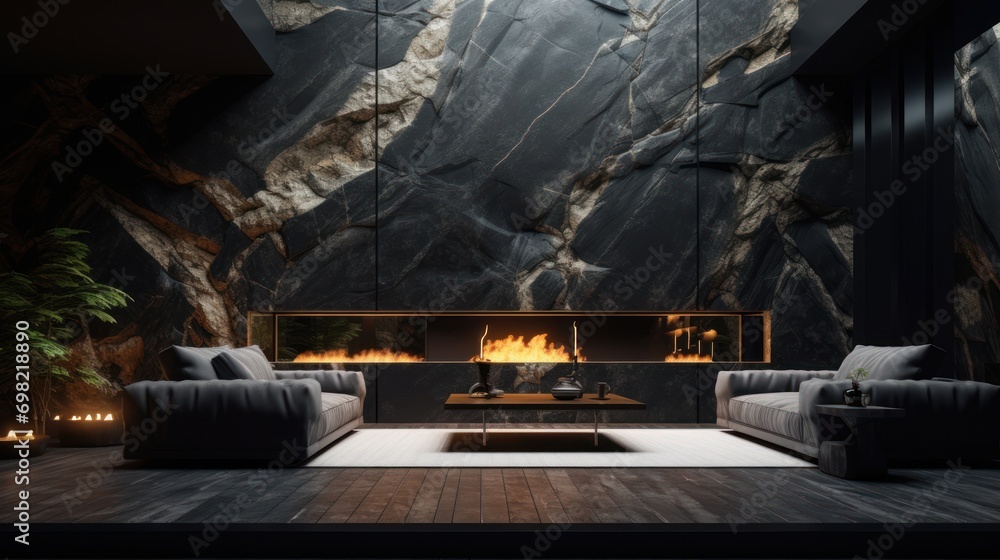 Interior of modern living room with fireplace Interior of modern living room with fireplace
