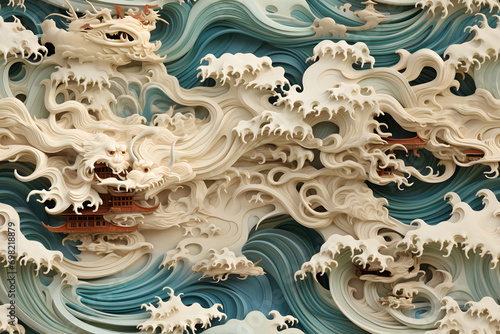 Wooden baroque ornament sea...