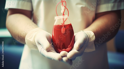 hands holding a bag of donor blood, medicine, transfusion, donation, rescue, treatment, charity, help