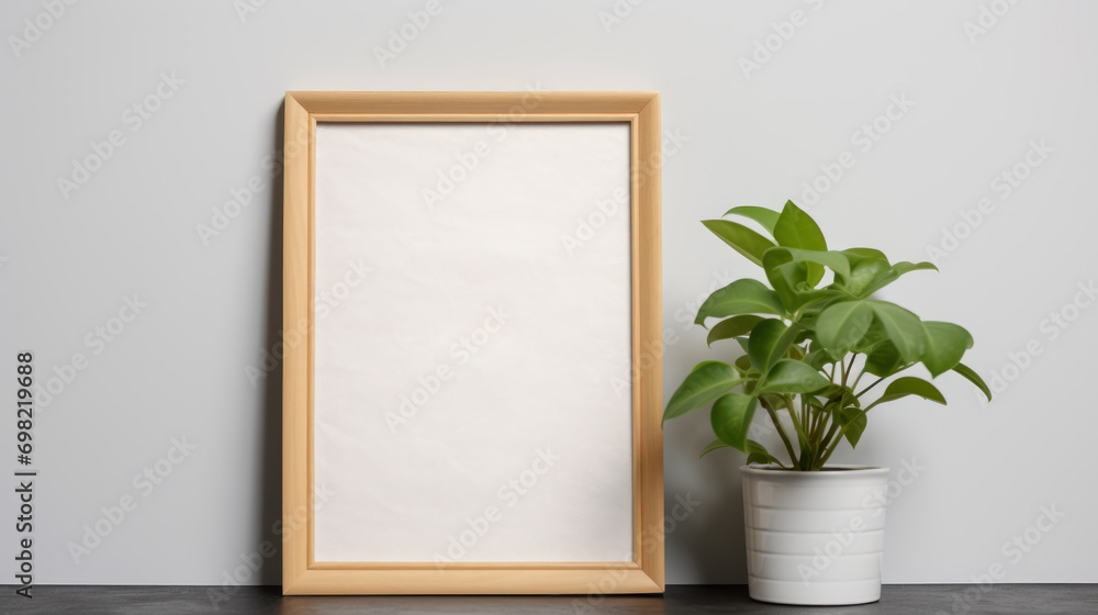 Mockup of a frame with a plant on a gray background Mockup of a frame with a plant on a gray background