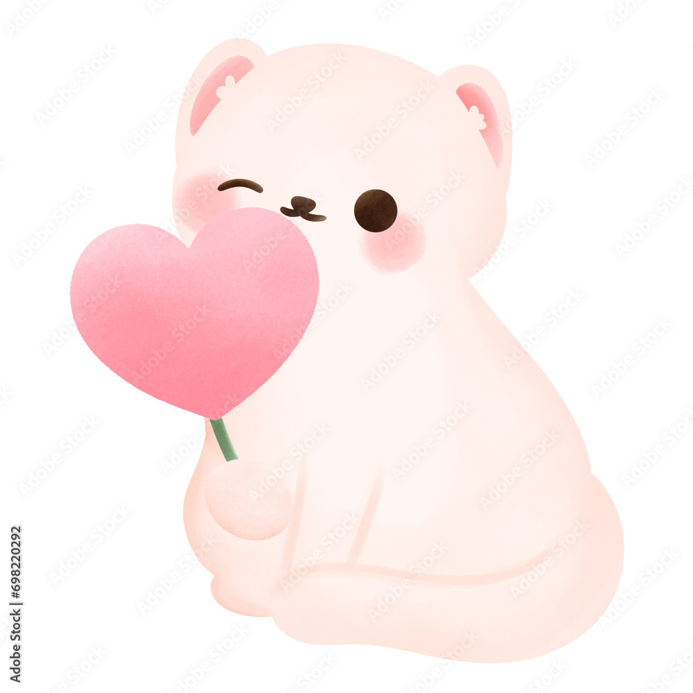 Ferret hug pink heart ballon watercolour hand drawing Ferret hug pink heart ballon watercolour hand drawing