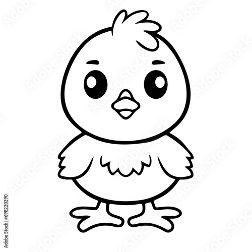 cute baby chick outline, flat vector illustration black and white, for coloring book, isolated on white background