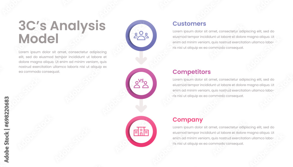 3Cs business analysis model infographic vector template design