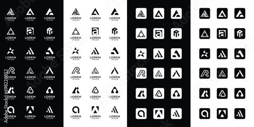 Set of abstract initial letter A logo templates with icons, symbols for business of fashion, automotive, financial, and others
