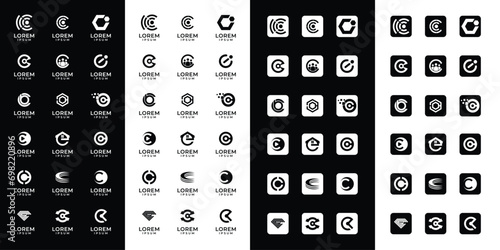 Set of abstract initial letter C logo templates with icons, symbols for business of fashion, automotive, financial, and others