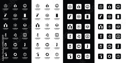 Set of abstract initial letter I logo templates with icons, symbols for business of fashion, automotive, financial, and others photo