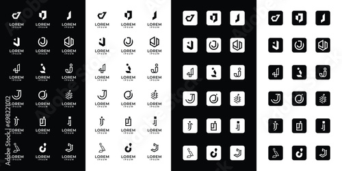 Set of abstract initial letter J logo templates with icons, symbols for business of fashion, automotive, financial, and others photo