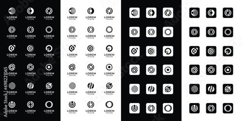 Set of abstract initial letter O logo templates with icons, symbols for business of fashion, automotive, financial, and others