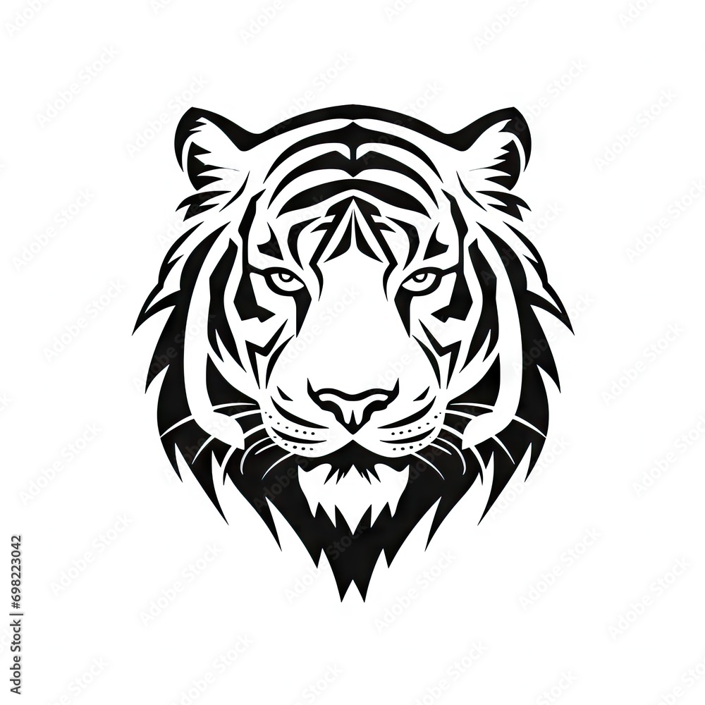 Tiger face on white background AI generative illustration