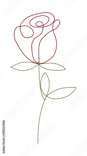 Stylized red rose with green stem and leaves - Vector graphics, ideal for Valentine's Day, St. George's cards, greetings, Mother's Day, wedding invitations, presentations