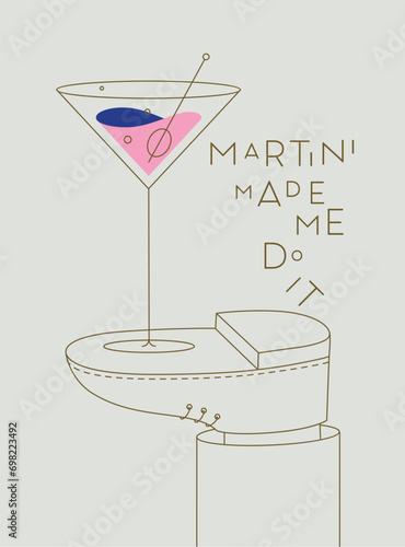 Obraz na płótnie Alcohol poster. Glass with lettering martini made me do it stands on foot drawing in line art style on beige background w salonie