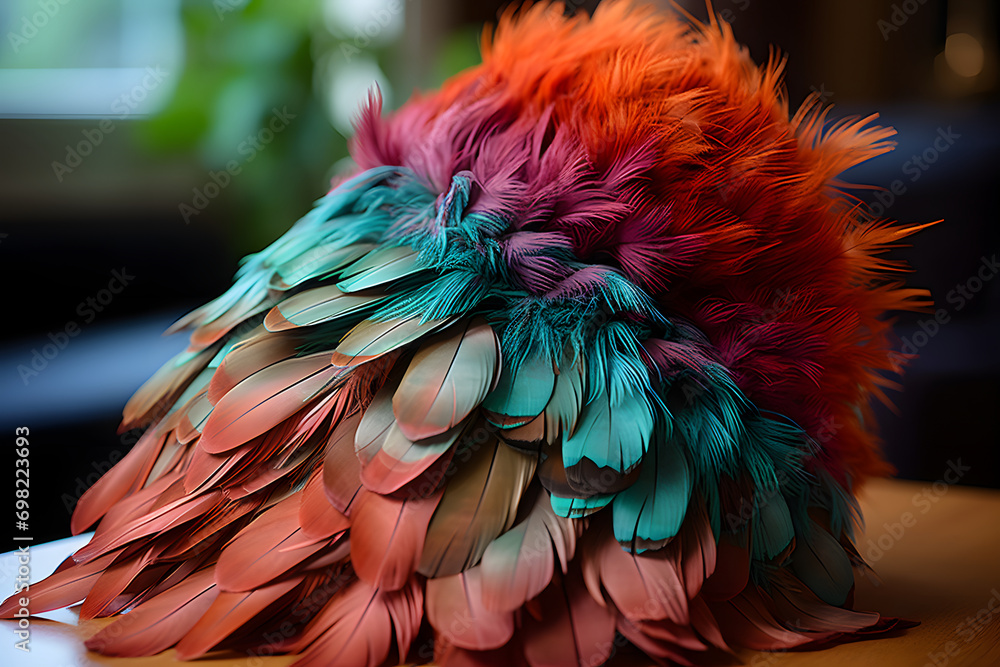 Obraz premium Beautiful Soft and Light Fluffy Feathers Floating Abstract. Heavenly Dreamy Colorful Swan Feather.
