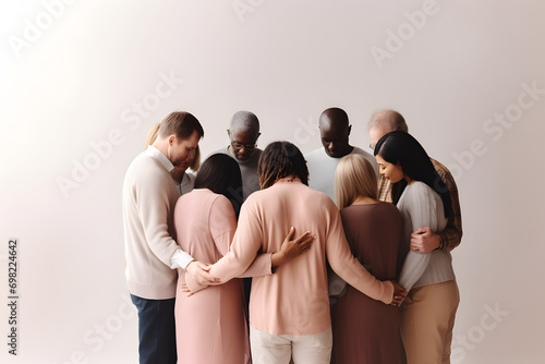 Group of diverse people praying together. AI generative