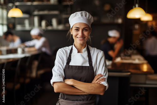 portrait of a smiling female chef photo