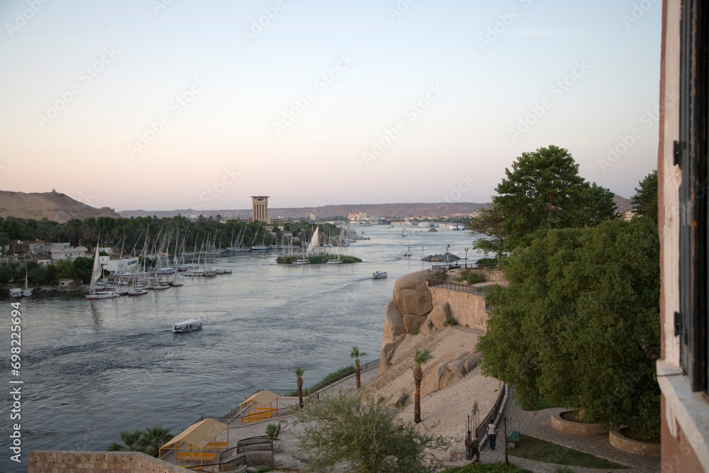 Egypt Aswan view of the Nile near the first cataract on a sunny autumn day