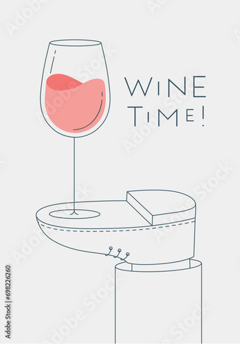 Obraz na płótnie Alcohol poster. Wine glass with lettering stands on foot drawing in line art style on light background w salonie
