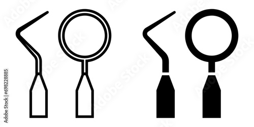 ofvs508 OutlineFilledVectorSign ofvs - dental tools vector icon . periodontal probe sign . mouth mirror . isolated transparent . black outline and filled version . AI 10 / EPS 10 / PNG . g11851