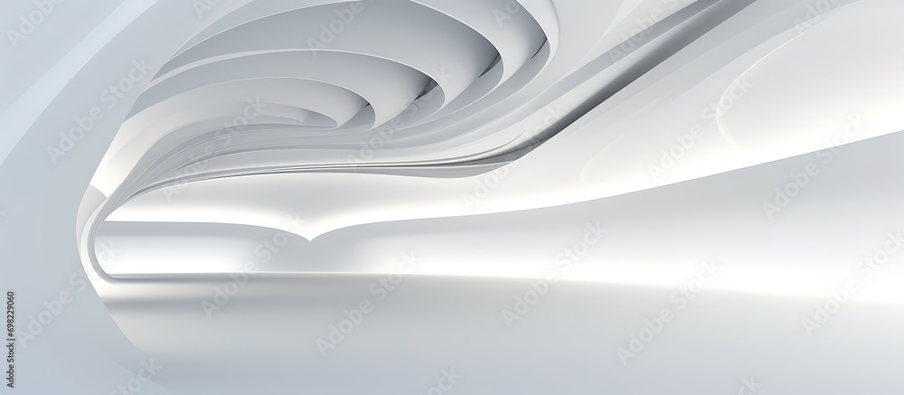 Fototapeta premium 3D geometric abstract wave futuristic light white background. 3d tunnel background. Halway background. alleyway background.