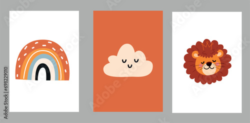 set posters with cute animals lions for the children's room. a set of postcards posters with lions. posters for children's rooms