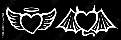 Angel Heart and Devil Heart. Valentine Day Concept. Vector and illustration.
