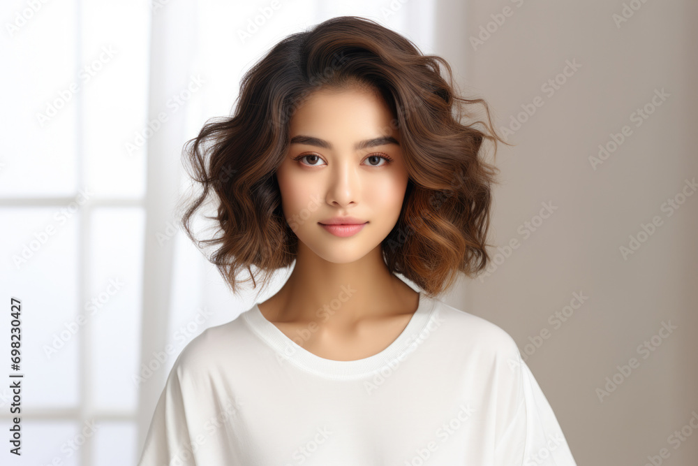 Woman wearing white shirt poses for picture. This versatile image can be used for various purposes. Woman wearing white shirt poses for picture. This versatile image can be used for various purposes.