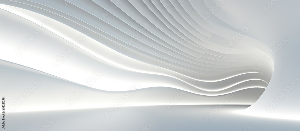 Fototapeta premium 3D geometric abstract wave futuristic light white background. 3d tunnel background. Halway background. alleyway background.