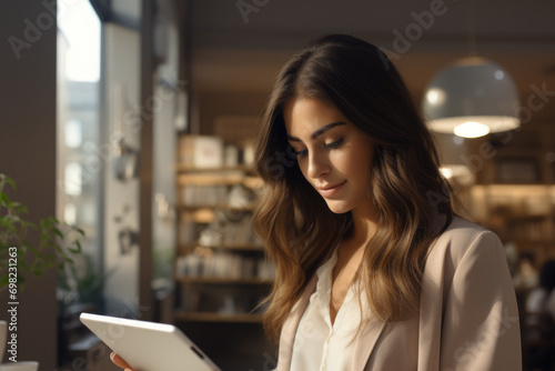 Free Download Woman using tablet computer. Perfect for technology and communication concepts. - GFXLoad