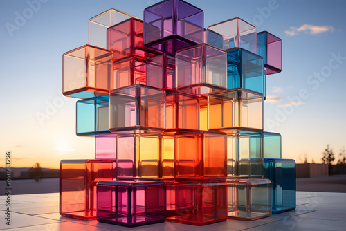 Abstract neon cubes with ba...