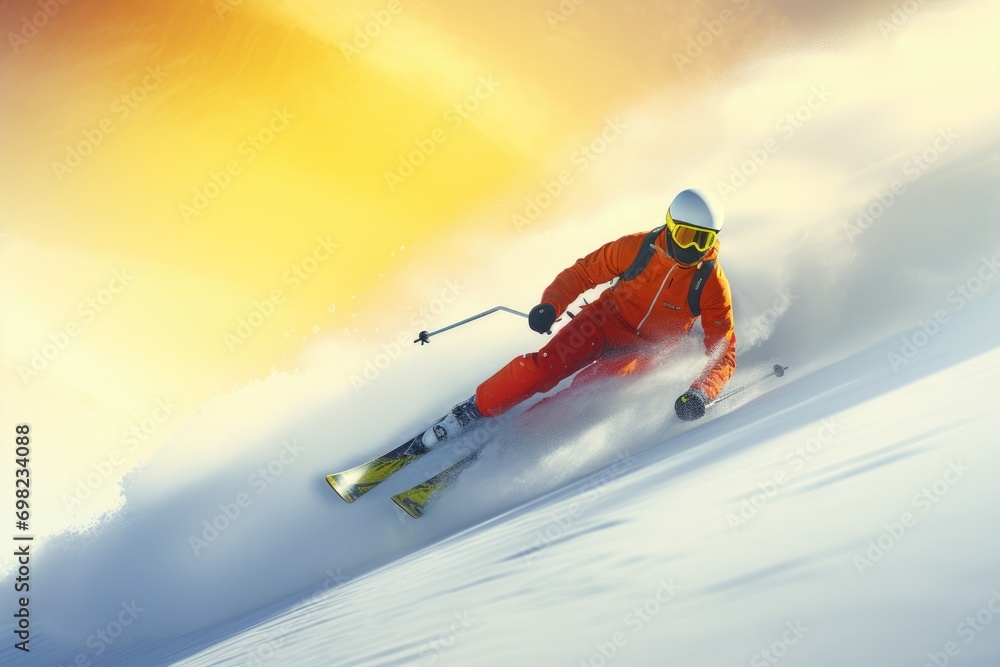 Passion for skiing against the backdrop of beautiful snowy mountains Passion for skiing against the backdrop of beautiful snowy mountains