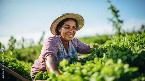 Portrait of a woman harvesting