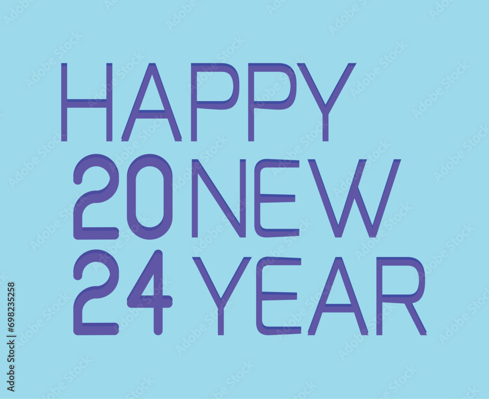 Happy New Year 2024 Abstract Purple Graphic Design Vector Logo Symbol Illustration With Cyan Background