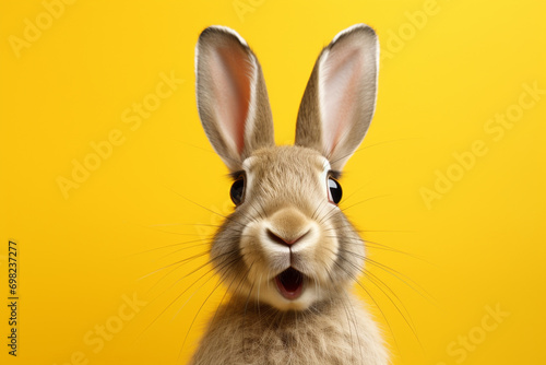  surprised rabbit on solid yellow background © RJ.RJ. Wave