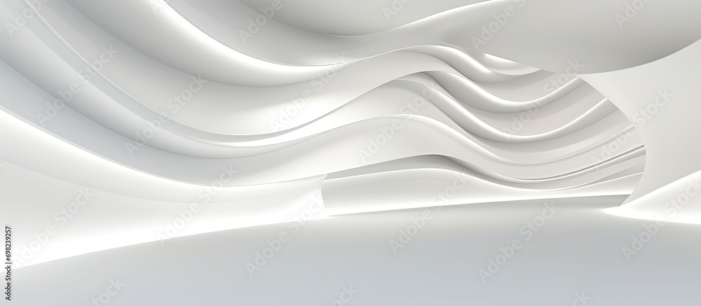 Obraz premium 3D geometric abstract wave futuristic light white background. 3d tunnel background. Halway background. alleyway background. 