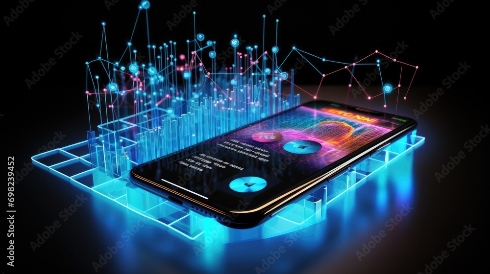 3d polygon model of a mobile phone, Futuristic Mobile Technology Background with growth and char bars, Background and Slides for business presentation, Mobile technology backdrop 3d polygon model of a mobile phone, Futuristic Mobile Technology Background with growth and char bars, Background and Slides for business presentation, Mobile technology backdrop