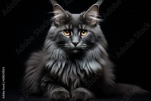 Beautiful cat. Purebred cat. Cat on a black background. Black cat