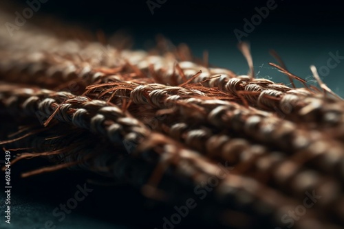 Macro close-up of baseball stitch seam fibers and threads with shallow depth of field, suitable for copy space. Generative AI photo