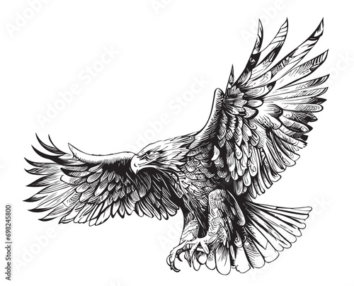 Eagle attacking sketch hand drawn engraving style illustration photo