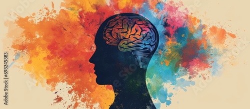 Head icon with conscious expression on colored background