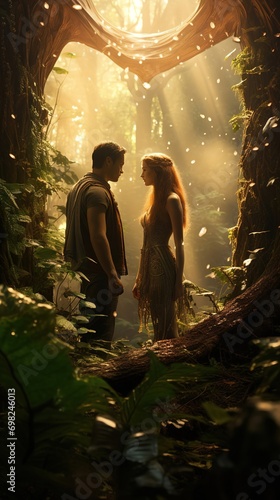 Magic elven couple in the forest