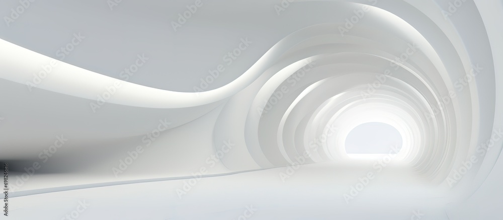 3D geometric abstract wave futuristic light white background. 3d tunnel background. Halway background.  alleyway background. 