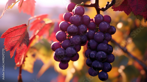 Close-up view of bunch of grapes growing on tree. This image can be used to showcase beauty of nature and process of fruit cultivation.