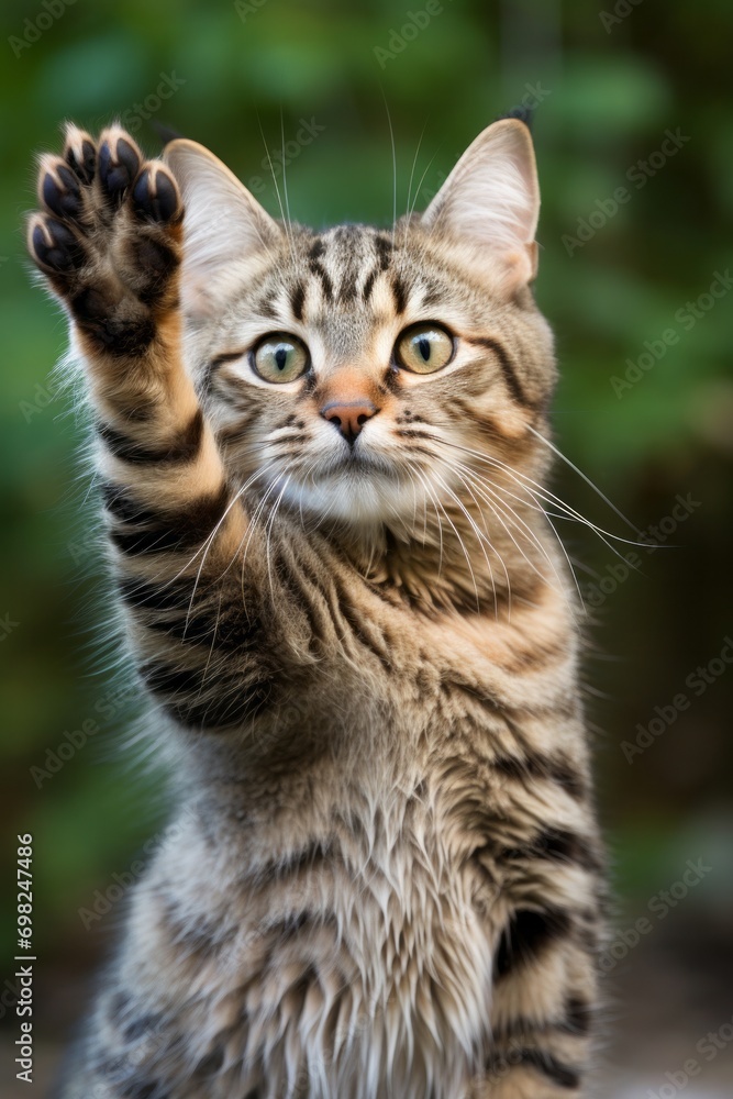 Cute cat giving high five by paw Cute cat giving high five by paw